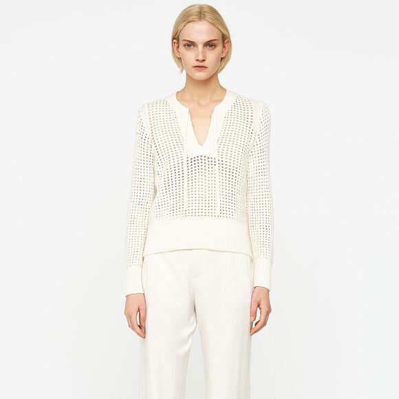 REPEAT White Perforated Drawstring Sweater - Picture 1 of 12